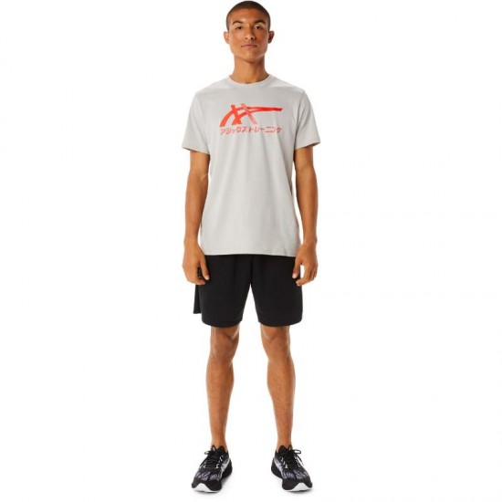 Camiseta Algodon Asics Tiger Gris Cherry Tomato