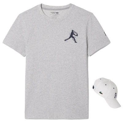 Pack Camiseta Lacoste Novak Djokovic Gris y Gorra Blanco