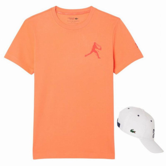 Pack Camiseta Lacoste Novak Djokovic Naranja y Gorra Blanco