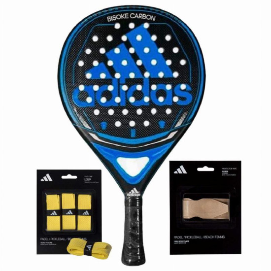 Pack Pala Adidas Bisoke Carbon Azul con Overgrips y Protector