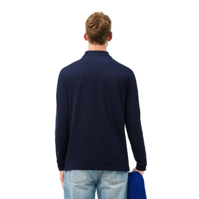Polo Manga Larga Lacoste Regular Fit Algodon Azul Marino