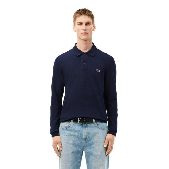 Polo Manga Larga Lacoste Regular Fit Algodon Azul Marino