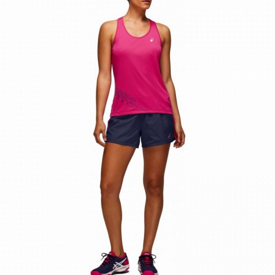 Short Asics Practice Azul Peacoat Rosa Mujer