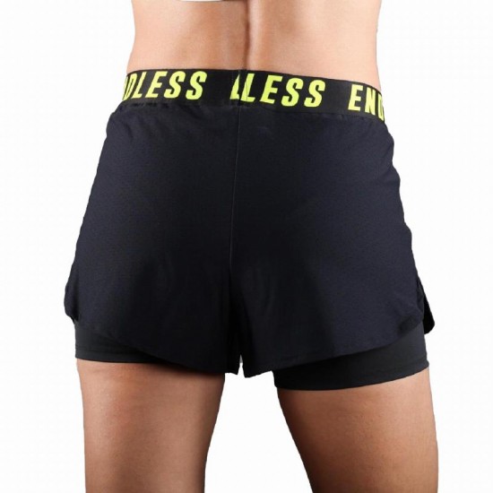 Short Endless Tech Iconic Negro Amarillo Mujer